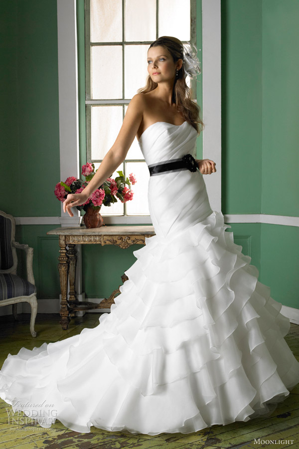 moonlight bridal collection fall 2012 strapless mermaid gown ruffle skirt sweetheart j6233