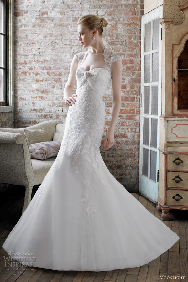 moonlight bridal gowns fall 2012 embroidered lace mermaid wedding dress queen anne style j6242