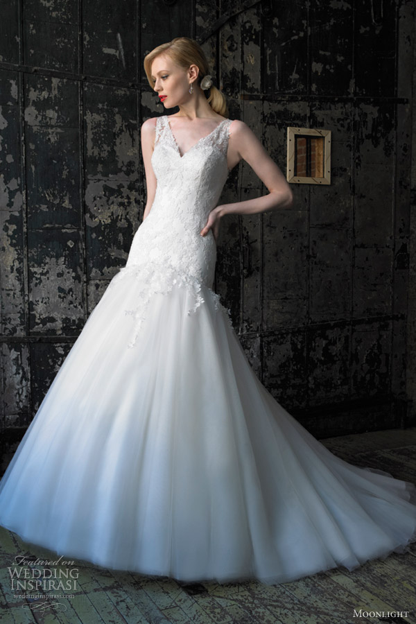 moonlight wedding dresses fall 2012 sleeveless fit flare drop waist style j6238