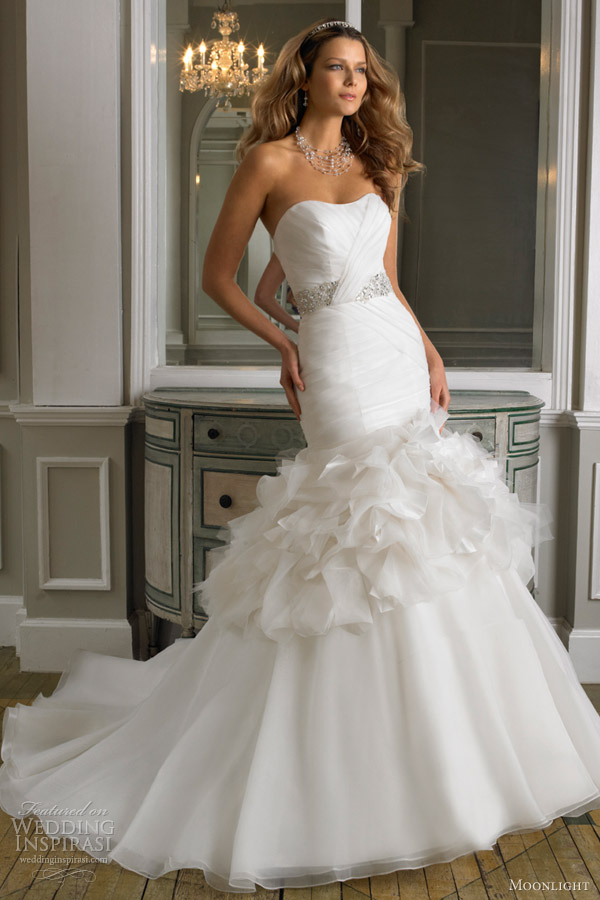 moonlight wedding dresses fall 2012 strapless mermaid gown organza tulle taffeta style j6237