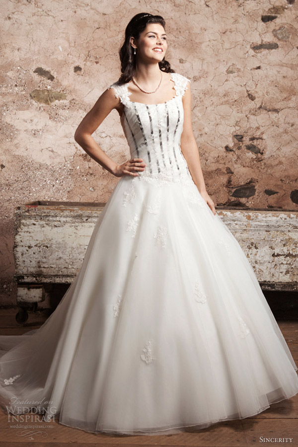 sincerity bridal 2013 ball gown beaded lace cap sleeves 3715