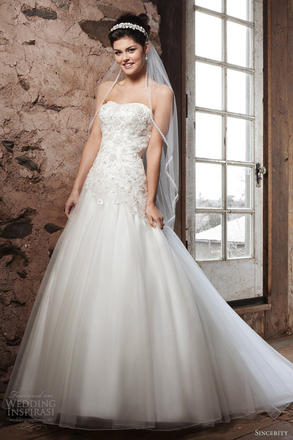 sincerity bridal 2013 strapless a line wedding dress 3682