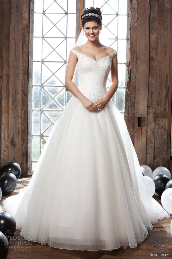 sincerity bridal 2013 wedding dress off shoulder straps 3712