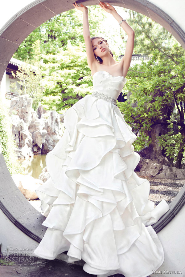 yumi katsura bridal spring 2013 kinse strapless organza ruffle wedding dress