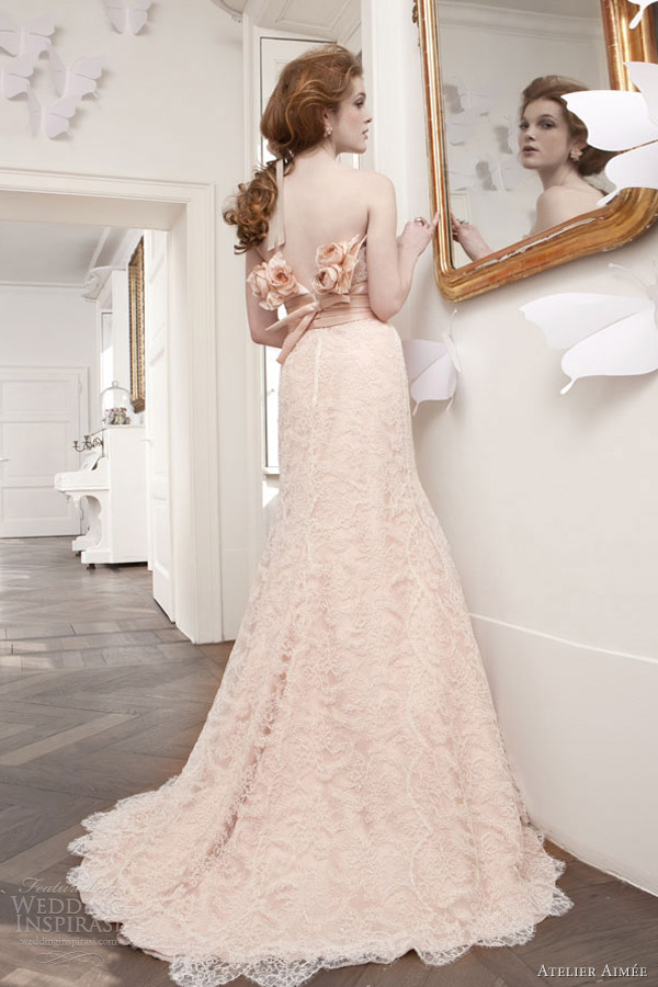 atelier aimee bridal 2013 rosa cipria peach pink lace sheath gown