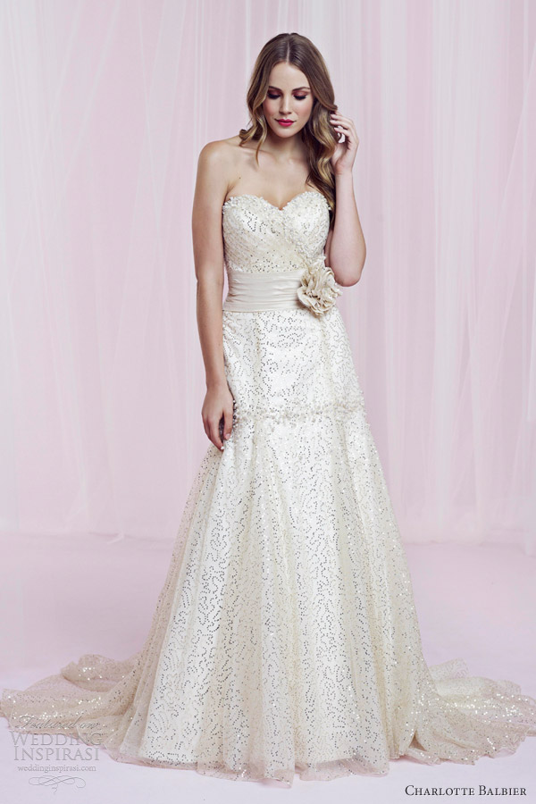 charlotte balbier romantic decadence 2013 gold sequin tulle strapless gown