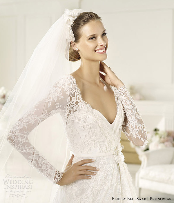 elie by elie saab 2013 pronovias birgit long sleeve lace wedding dress close up