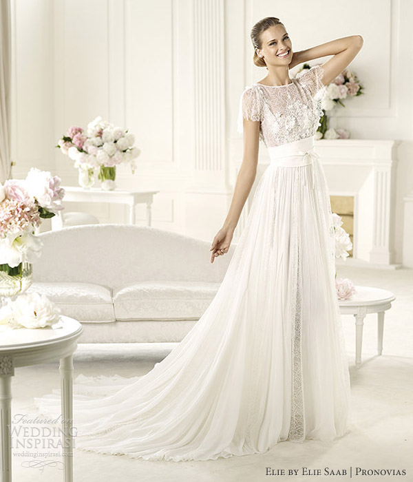 elie by elie saab 2013 pronovias lorraine short sleeve lace wedding dress