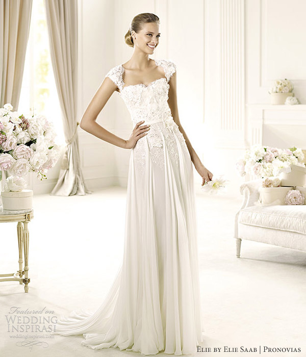 elie by elie saab wedding dresses pronovias 2013 galant cap sleeve gown