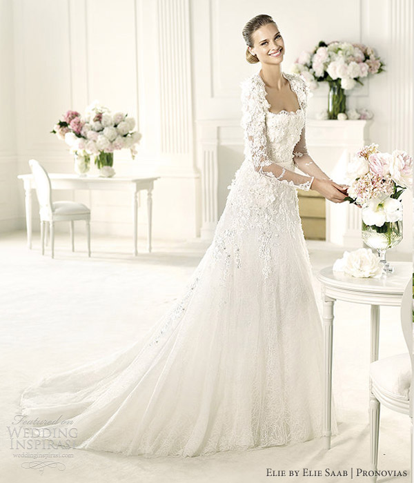 elie by elie saab wedding dresses pronovias 2013 lyon long sleeve gown