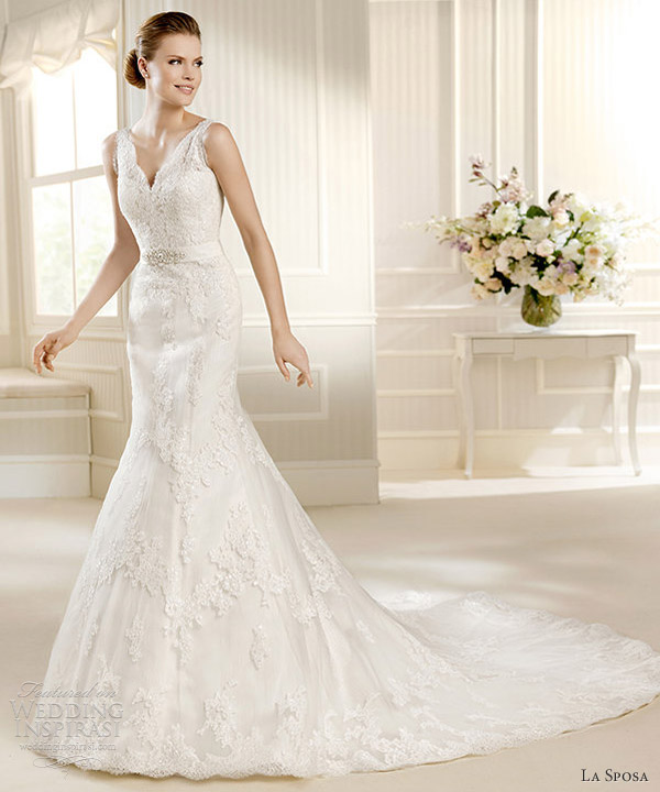 la sposa 2013 bridal matra sleeveless lace fit flare v neck gown straps