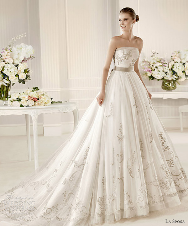 la sposa 2013 bridal molina strapless gown colored detail