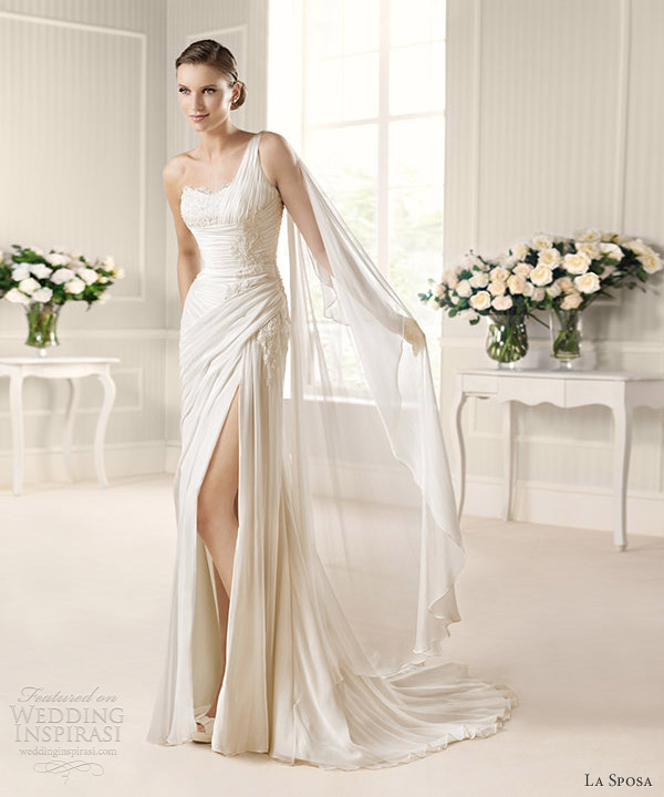 la sposa 2013 fashion musa one shoulder high slit drape wedding dress