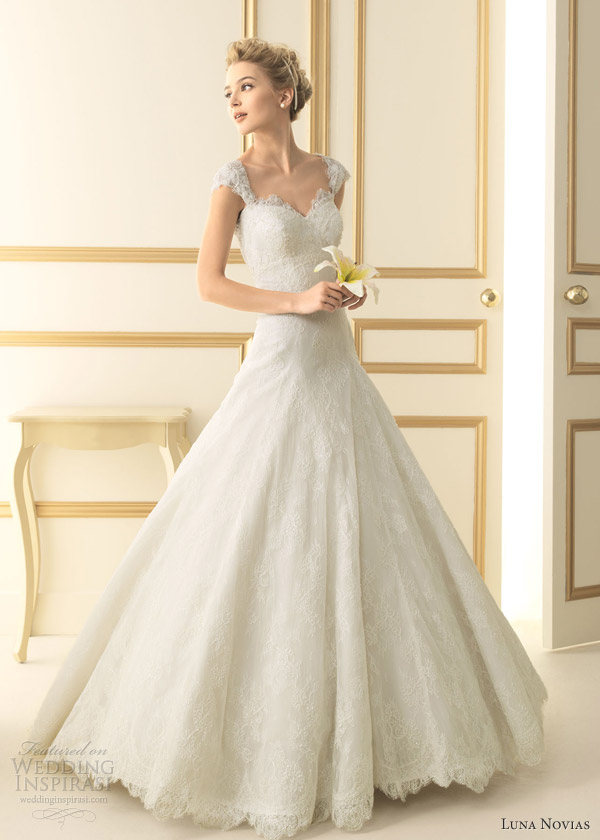 luna novias 2013 texas wedding dress lace cap sleeves straps