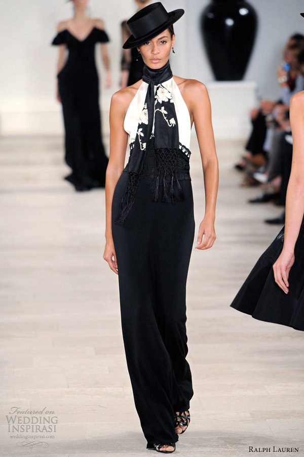 ralph lauren spring 2013 ready to wear black white gown sleeveless halter neck