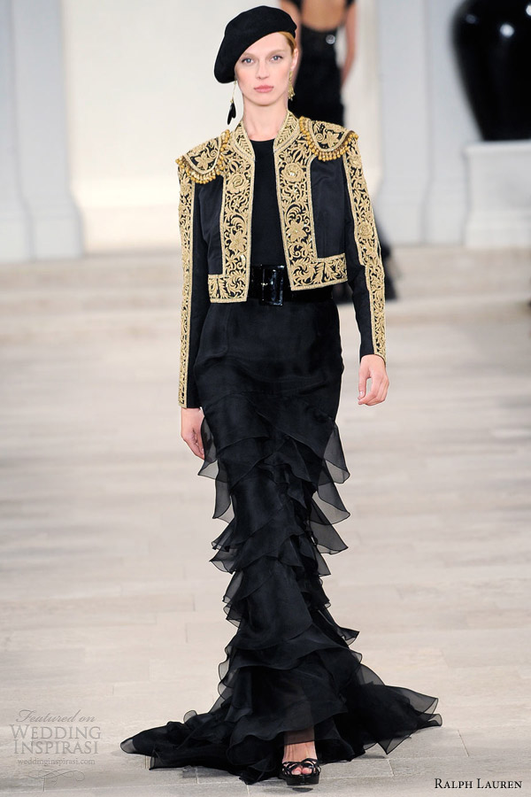 ralph lauren spring 2013 rtw black embroidered jacket layered mermaid skirt