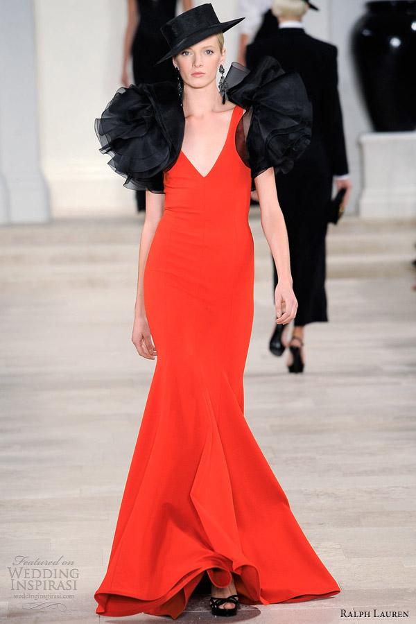 ralph lauren spring summer 2013 red dress black ruffle bolero