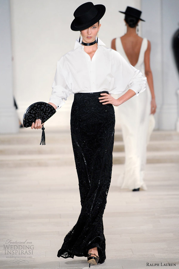 ralph lauren spring summer 2013 white shirt black skirt