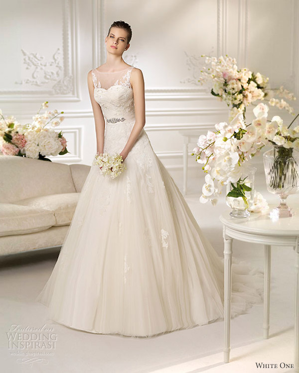 w1 white one 2013 wedding dress nieves sleeveless gown illusion straps