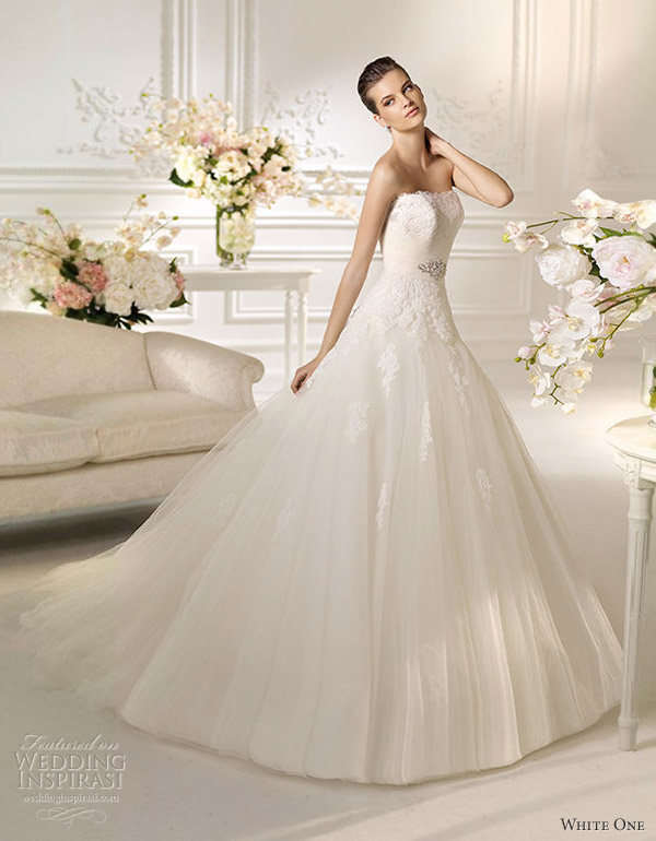 white one bridal 2013 nimbo strapless a line wedding dress lace bodice