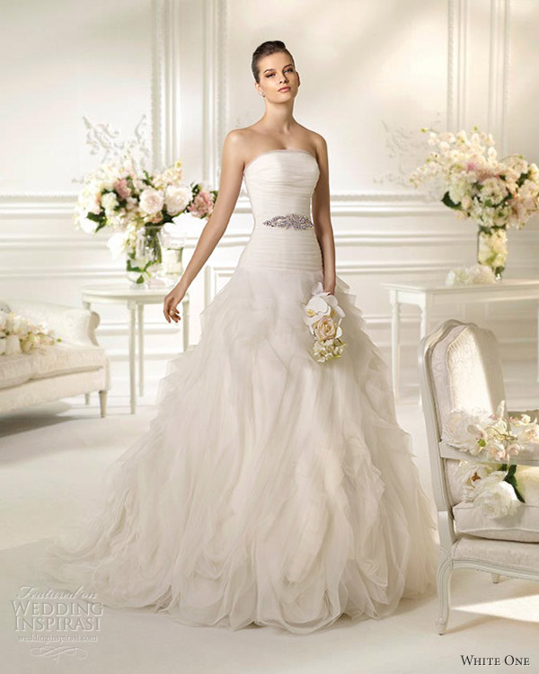 white one wedding dresses 2013 noray strapless gown flange skirt crystal belt