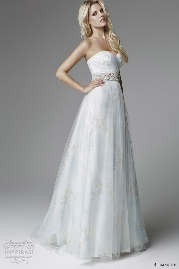 blumarine 2013 bridal collection light pale blue printed wedding dress