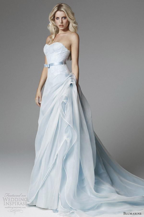 blumarine 2013 bridal light blue wedding dress strapless flange skirt