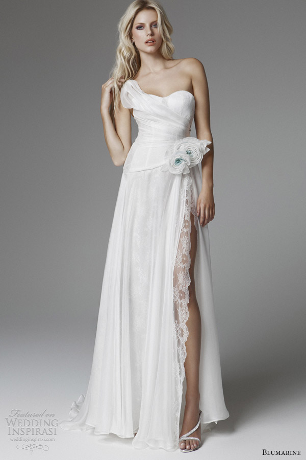 blumarine 2013 wedding dresses with high slit one shoulder