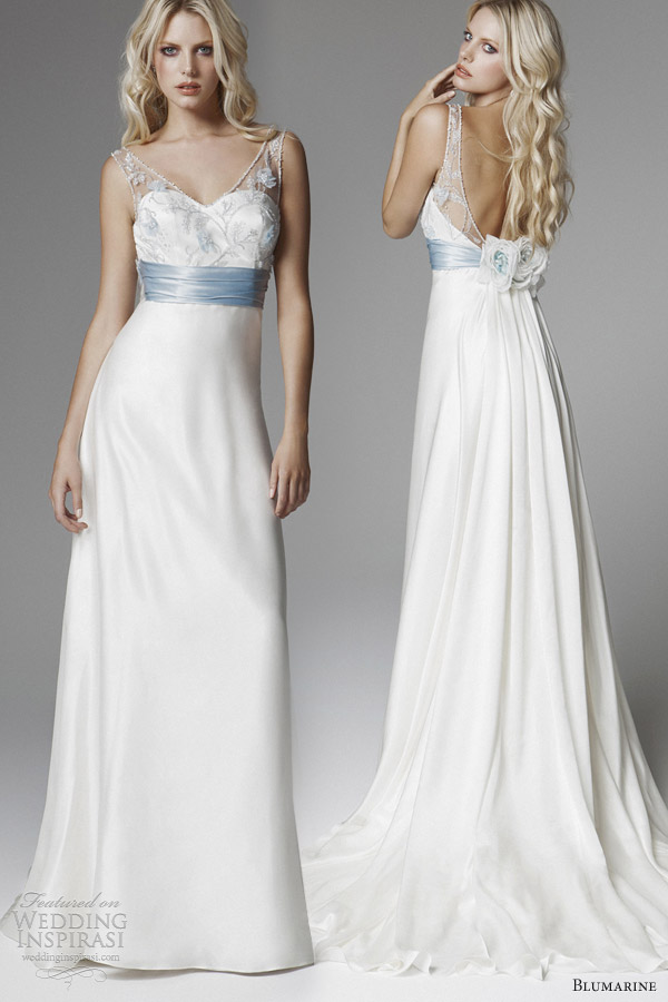 blumarine bridal 2013 sleevless illusion straps light blue wedding dress