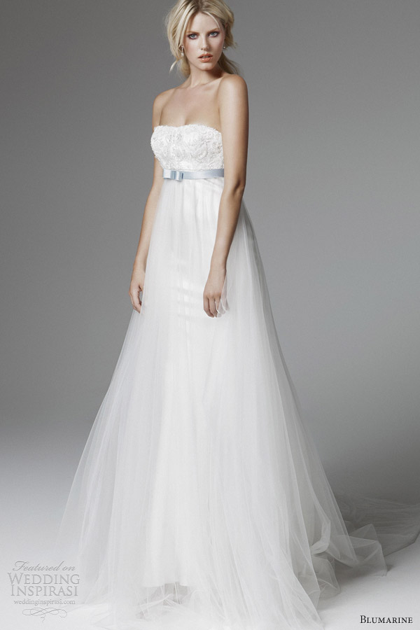 blumarine bridal 2013 strapless empire waist blue sash