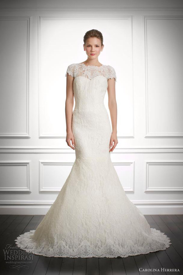 carolina herrera fall 2013 bridal jenny wedding dress with short sleeves