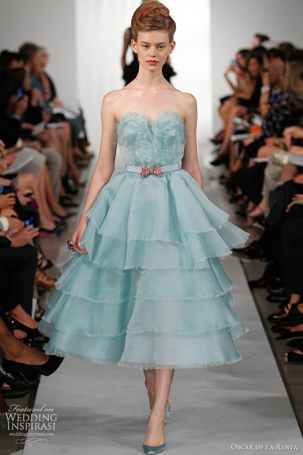 oscar de la renta spring summer 2013 ready to wear powder blue dress tiered skirt