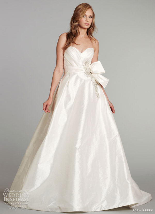 tara keely wedding dress fall 2012 tissue taffeta ball gown pleated beaded applique bow 2251