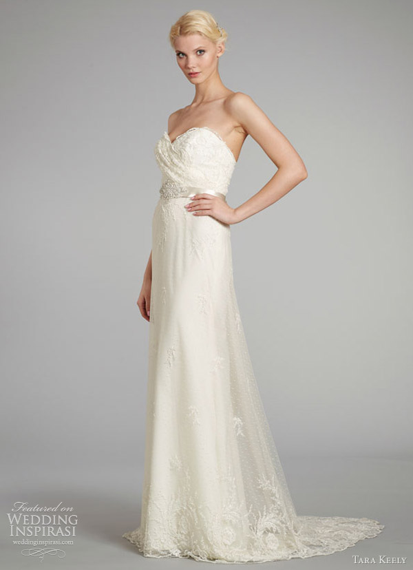 tara keely wedding dresses fall 2012 sheath gown beaded embroidered net pleated beaded belt 2256