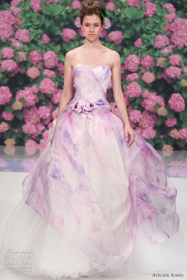 atelier aimee bridal 2013 rose pink purple print color wedding dress