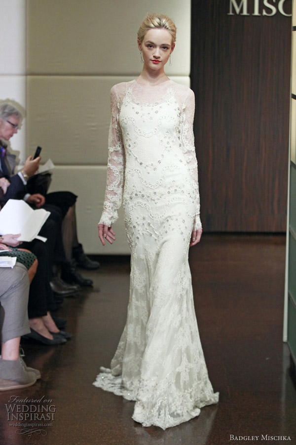 badgley mischka fall 2013 bridal heavenly long sleeve wedding dress