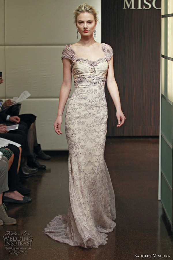 badgley mischka wedding dresses fall 2013 blush lace cap sleeve gown cressida