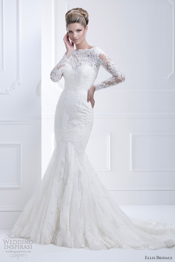 ellis bridals 2013 long sleeve wedding dress 11368 lace closeup