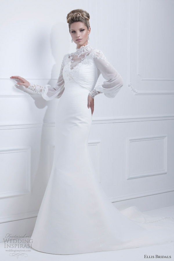 ellis bridals wedding dresses 2013 high neck long sleeve gown 11327