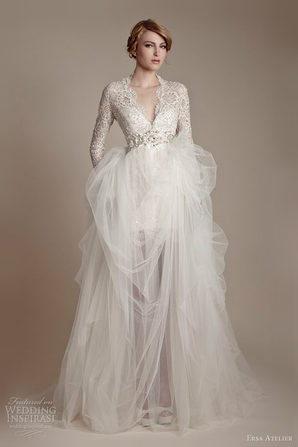ersa atelier 2013 long sleeve lace tulle wedding dress ersa atelier 2013 long sleeve lace tulle wedding dress