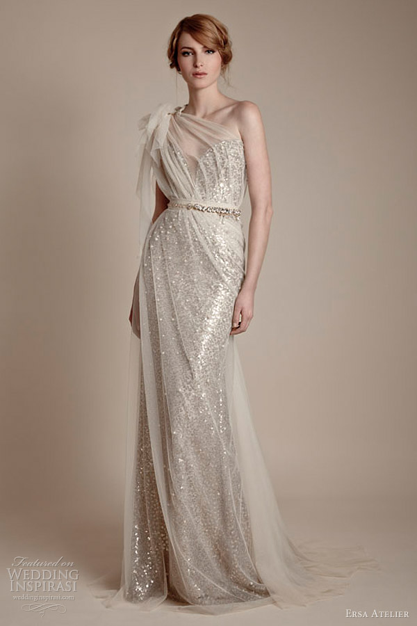 ersa atelier 2013 one shoulder tulle over sequin column gown