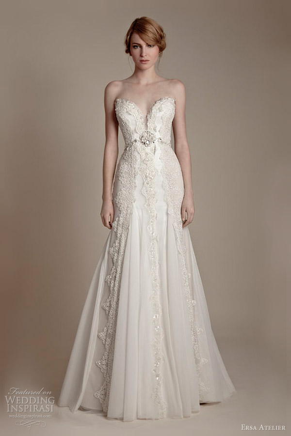 ersa atelier wedding dresses 2013 strapless sweetheart french lace tulle gown