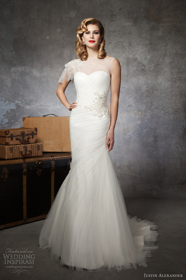 justin alexander bridal 2013 wedding dress flutter cap sleeve mermaid 8651