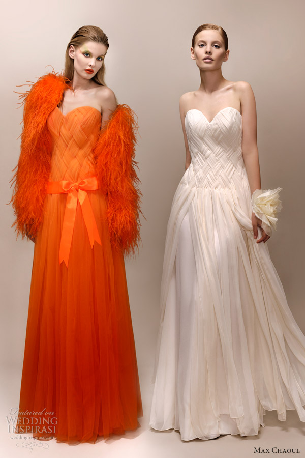 max chaoul 2013 bridal faye wedding dress color orange white