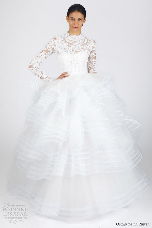 oscar de la renta bridal fall 2013 long sleeve ball gown wedding dress