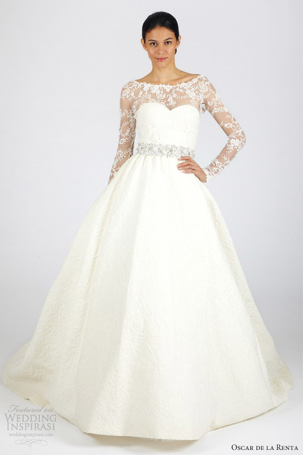 oscar de la renta bridal fall 2013 long sleeves ball gown wedding dress