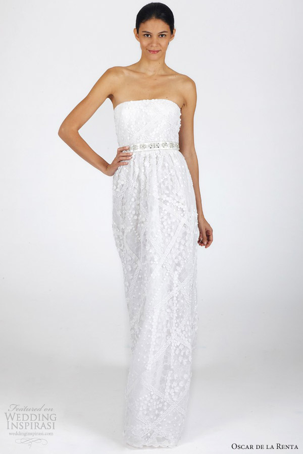 oscar de la renta wedding dress fall 2013 bridal strapless column gown