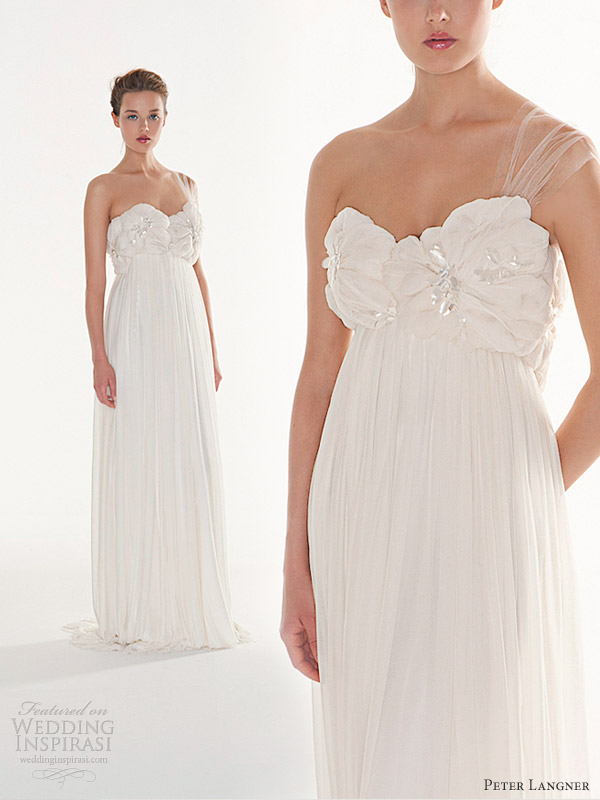 peter langner wedding dresses 2013 one shoulder empire waist quiet flowers