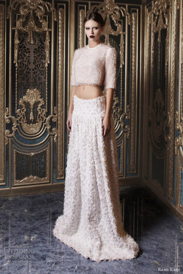 rami kadi couture 2013 hand embroidered half sleeve top tweed gown