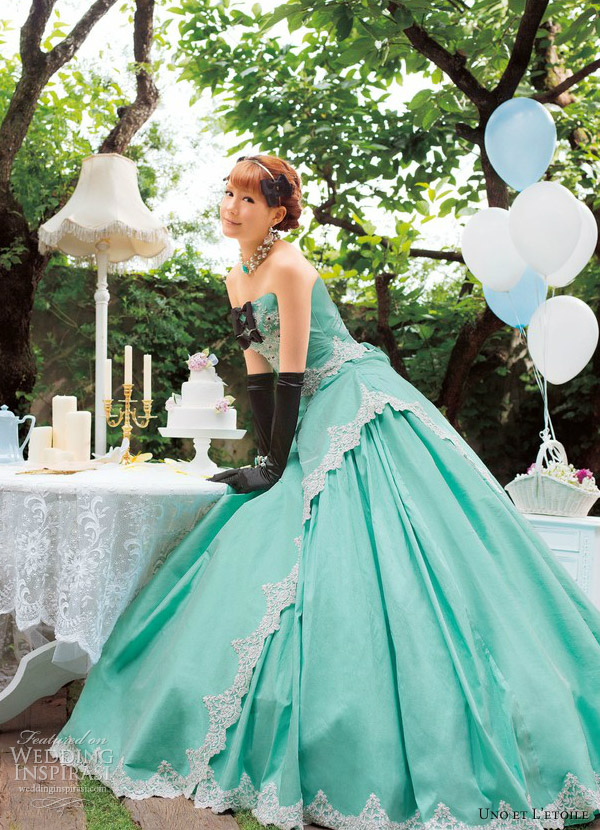 uno et l etoile 2013 blue green wedding dress ball gown